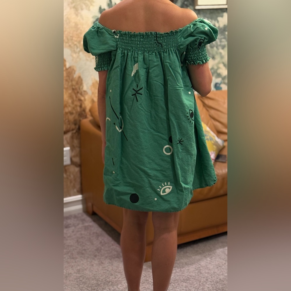 Capulet Green Off-Shoulder Smocked Dress size S/M - Picture 5 of 7